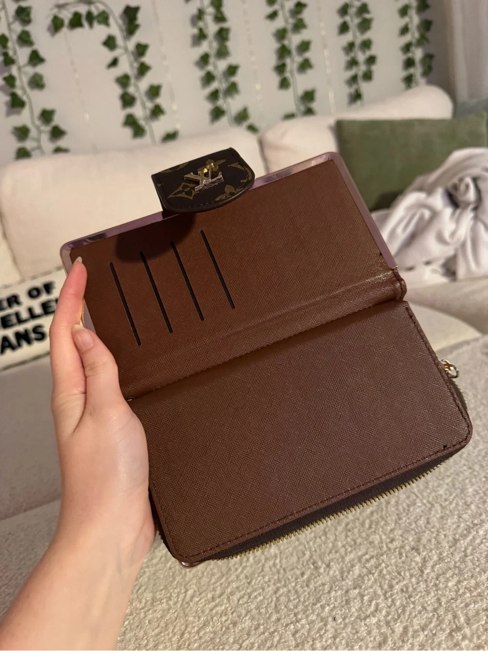 Brown Monogram Canvas Wristlet Wallet with Gold Hardware